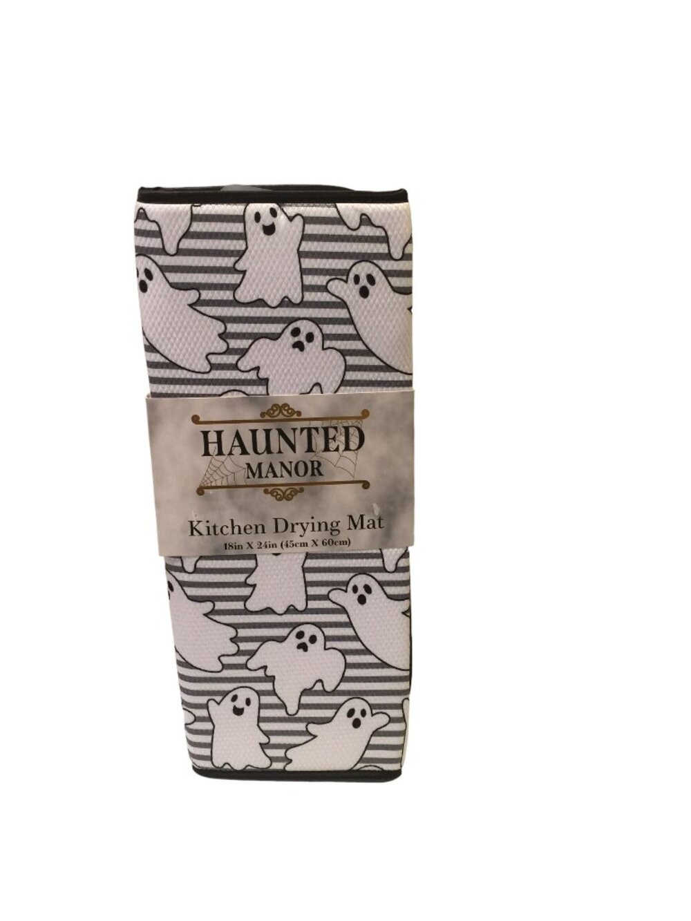 Haunted Manor Ghost Kitchen Drying Mat White Gray Stripe